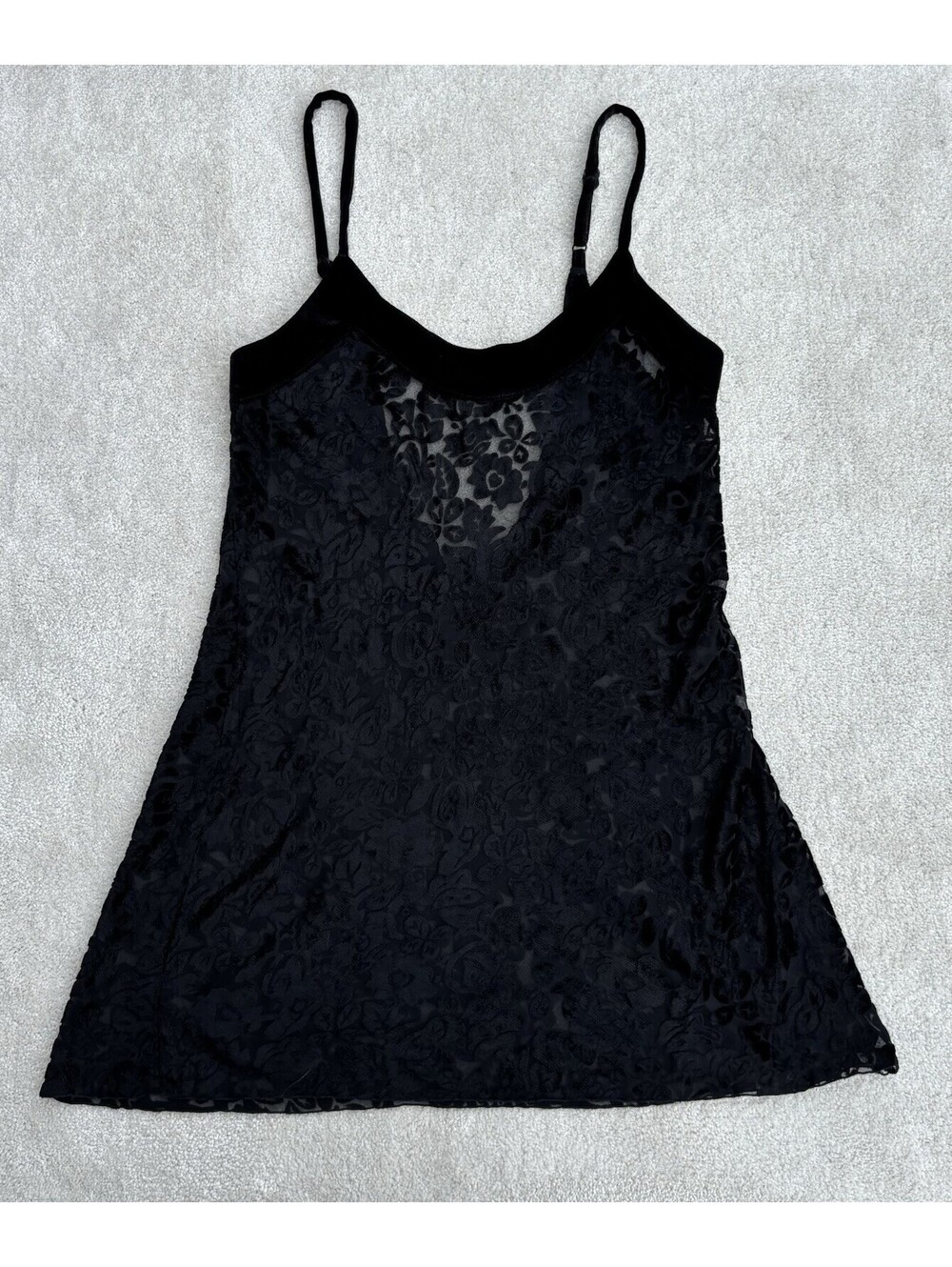 Victoria's Secret Gold Label VTG Black Velvet Floral Burnout Camisole Gown